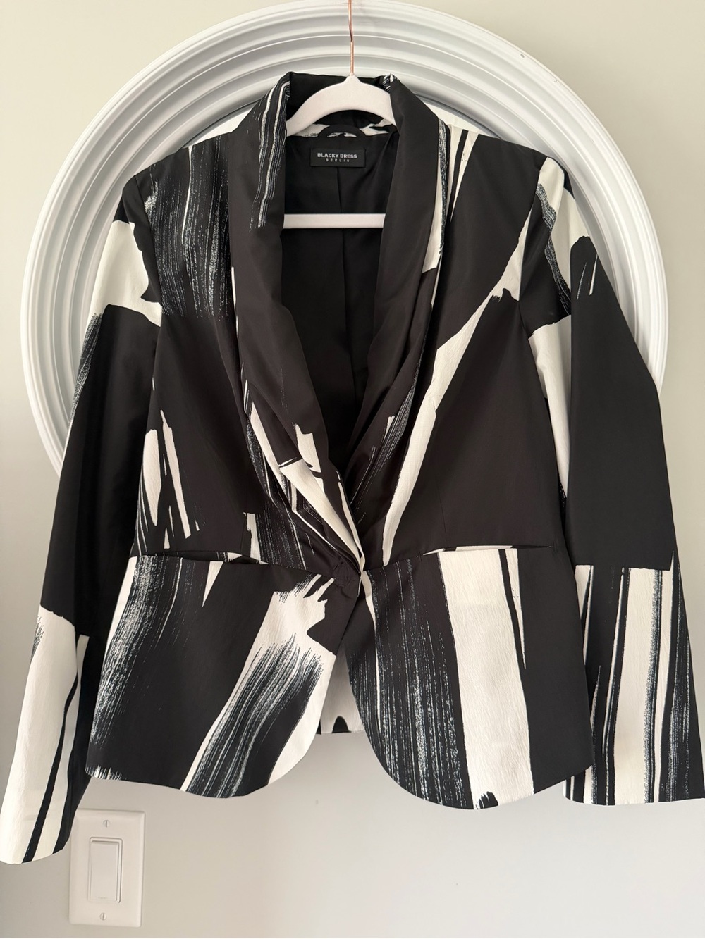 Abstract Black & White Shawl Collar Blazer by